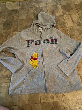 Disney Gray Hoodie Jacket with Pooh Plaid Lettering
